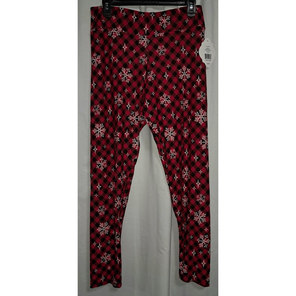 Joyland Christmas Leggings, XL, Red, Black & White Snowflakes, 28"‎ inseam